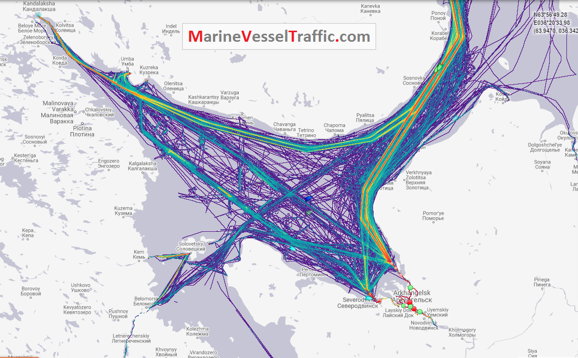 Live Marine Traffic, Density Map and Current Position of ships in WHITE SEA